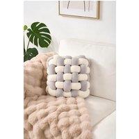 Living and Home Plush Woven Cube Cushion for Sofa & Bedroom in Grey