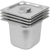 Argon Tableware Steel Gastronorm Containers with Lids - 1/6 150mm - 2.25L - Set of 4 in Silver