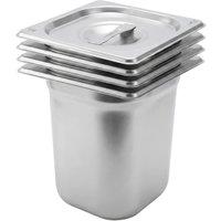 Argon Tableware Steel Gastronorm Containers with Lids - 1/6 200mm - 3L - Set of 4 in Silver
