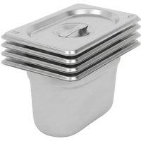 Argon Tableware Steel Gastronorm Containers with Lids - 1/9 100mm - 800ml - Set of 4 in Silver