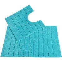 Allure Bath Fashions Cotton Ribbed Two Piece Bath Mat & Toilet Mat Set in Turquoise