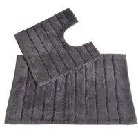 Allure Bath Fashions Cotton Ribbed Two Piece Bath Mat & Toilet Mat Set in Charcoal