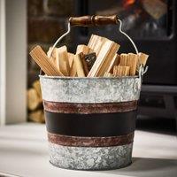 Dibor Traditional Kindling Bucket Fireside Iron Firewood Log Storage Bucket in Silver