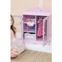 Teamson Kids Kids Wooden Doll Wardrobe with Drawer Shelves & Hangers, Pink in Purple