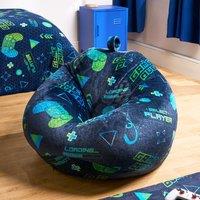 OHS Kids Playing Bean Bag Chair Filled Printed Gaming Seat in Black