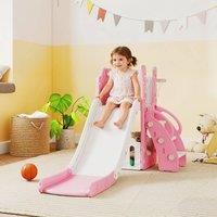 AIYAPLAY 5 in 1 Kids Slide Set with Basketball Hoop in Pink