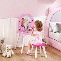 AIYAPLAY Kids Dressing Table with Mirror & Stool, Kids Vanity Set, Pink
