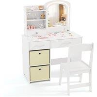 Costway Kids Vanity Set Princess Makeup Desk & Chair w/Lighted Mirror-White in White