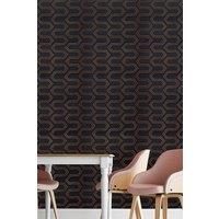 Living and Home 40cm W x 120cm L Self-Adhesive Retro Gold Lines Wallpaper in Black | Size: 40 cm W x 120 cm L