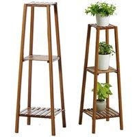Garden Sanctuary Vintage Tiered Indoor Plant Stand Solid Wood Display Shelf in Brown