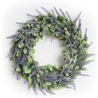 Garden Sanctuary Artificial Lavender Flower Wreath Front Door Hanging Decoration in Green