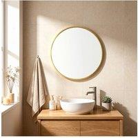 Garden Sanctuary Nordic Round Bathroom Framed Mirror Wall Hanging in Gold