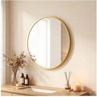 Garden Sanctuary Nordic Round Bathroom Framed Mirror Wall Hanging in Gold