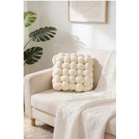Living and Home Plush Woven Cube Cushion for Sofa & Bedroom in Cream