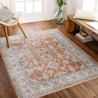 Livabliss Lilian Washable Orange Blue Vintage Traditional Boho Rug in Burnt Orange | Size: 66 cm x 120 cm