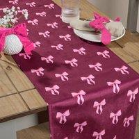 OHS Bows Print Piped Matte Velvet Table Runner Dcor in Burgundy