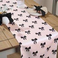 OHS Bows Print Piped Matte Velvet Table Runner Dcor in Pale Pink