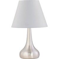 First Choice Lighting Romana - Brushed Chrome Touch Operated Table Lamp with Ivory Shade in Silver