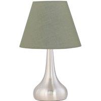 First Choice Lighting Romana - Brushed Chrome Touch Table Lamp with Sage Green Shade in Silver