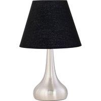 First Choice Lighting Romana - Brushed Chrome Touch Operated Table Lamp with Black Shade in Silver