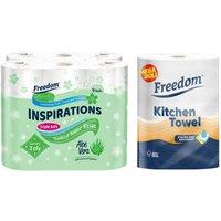 Freedom Aloe 3-Ply Toilet Paper 45 Rolls + Rhino Jumbo Kitchen Towels 6 Rolls in White
