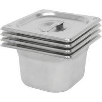 Argon Tableware Steel Gastronorm Containers with Lids - 1/6 100mm - 1.5L - Set of 4 in Silver