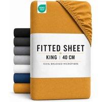 Pamposh Microfibre Plain Fitted Sheet - 40cm Extra Deep Pocket in Mustard | Size: Super King Fitted