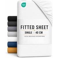 Pamposh Microfibre Plain Fitted Sheet - 40cm Extra Deep Pocket in White | Size: King Fitted