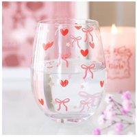 KDMD Bow & Heart Print Stemless Glass, 450ml in Clear