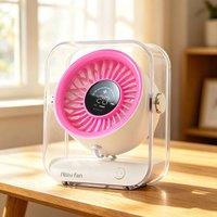 Quipulse Digital Display Portable Rechargeable Desktop Cooling Fan in Pink