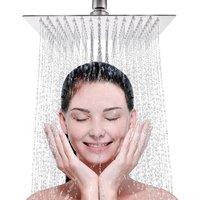 NESTLUNE 12 Inch Rainfall Shower Heads Stainless Steel Square Chrome in Silver