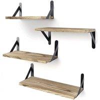 KORVIXA 4Pcs Wooden Floating Wall Shelf in Brown | Size: 0.6m2