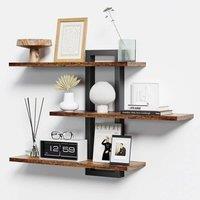KORVIXA Brown Wooden Floating Shelves 3-Tier | Size: 0.6m2