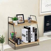 KORVIXA Double-Layer Desktop Storage Shelf in Brown | Size: 500mm