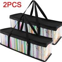 VOGREX 2Pcs Large Clear Zip CD DVD Storage Carry Bags in Black