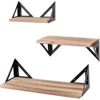 KORVIXA Set of 3 Corner Wall Shelves in Brown | Size: 0.6m2
