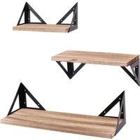 KORVIXA 3pcs Vintage Wooden Floating Shelf in Brown | Size: 0.6m2