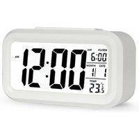 NESTLUNE Alarm Snooze Clock Night Light Thermometer Digital LED Display in White | Size: 100 cm x 15 cm