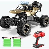 Jiakora Metal 4WD Off-Road RC Truck with LED Lights & Dual Motors Remote Control Car 2 Batteries Toy Car Toy Truck for Kids Gift in Gold
