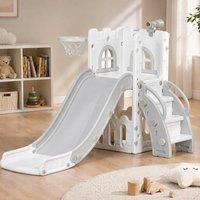 STILVORA Toddler Slide with Basketball Hoop & Storage Basket in Grey