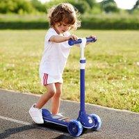 AIYAPLAY Kids 3 Wheel Scooter for 2-6 Years Old w/ Adjustable Height, LED Light, TPE Handlebar in Blue