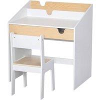 VOGREX 2-Piece Kids Desk Chair Set Study Table With Storage in White