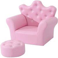VOGREX Pink 2PCS Crown Themed Kids Sofa Set Armchair & Ottoman