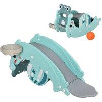 VOGREX 3-in-1 Kids Rocking Horse Slide Basketball Hoop in Green