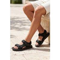 MODISHION Men's Outdoor Sandals with Adjustable Hook & Loop Straps in Black | Size: 7