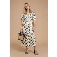 Dorothy Perkins Women's Mono Spot Wrap Front Puff Sleeve Tiered Maxi Dress | Size: 14