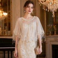 PEACH ACCESSORIES Women's Cream Sheer Perlies & Crystals Occasions Shawl with Fringe in Ivory