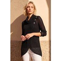 Roman Women's Stretch Jersey Textured Buttoned Top in Black | Size: 10