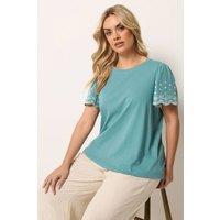 Yours Women's Embroidered Sleeve T-Shirt in Light Blue | Size: 26-28