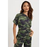 PixieGirl Women's Petite Camo Short Sleeve Top in Light Khaki | Size: 12